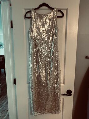 Alex Marie Silver Sequin Sleeveless Maxi Gown